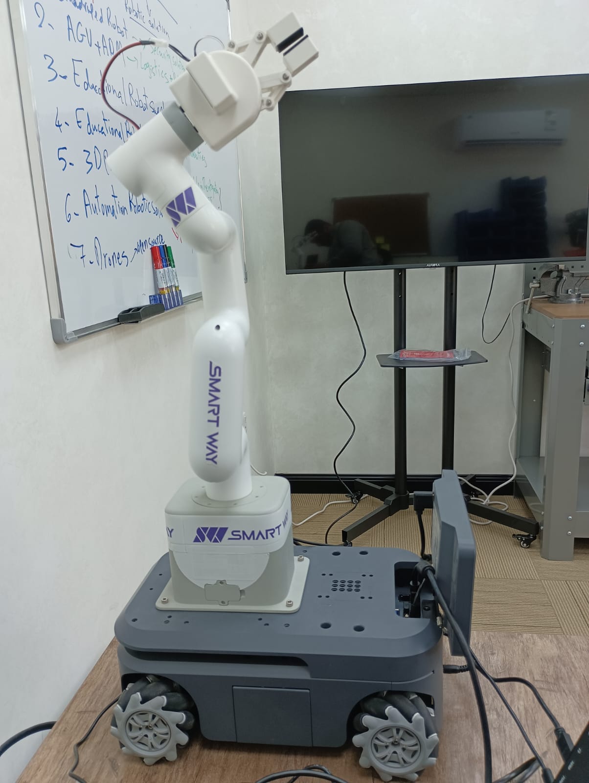 Mobile manipulator system assembled for testing